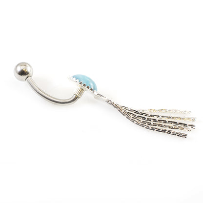 Surgical Steel Belly Button Ring 14G 10mm with Turquoise Oval Cascade - photo 2