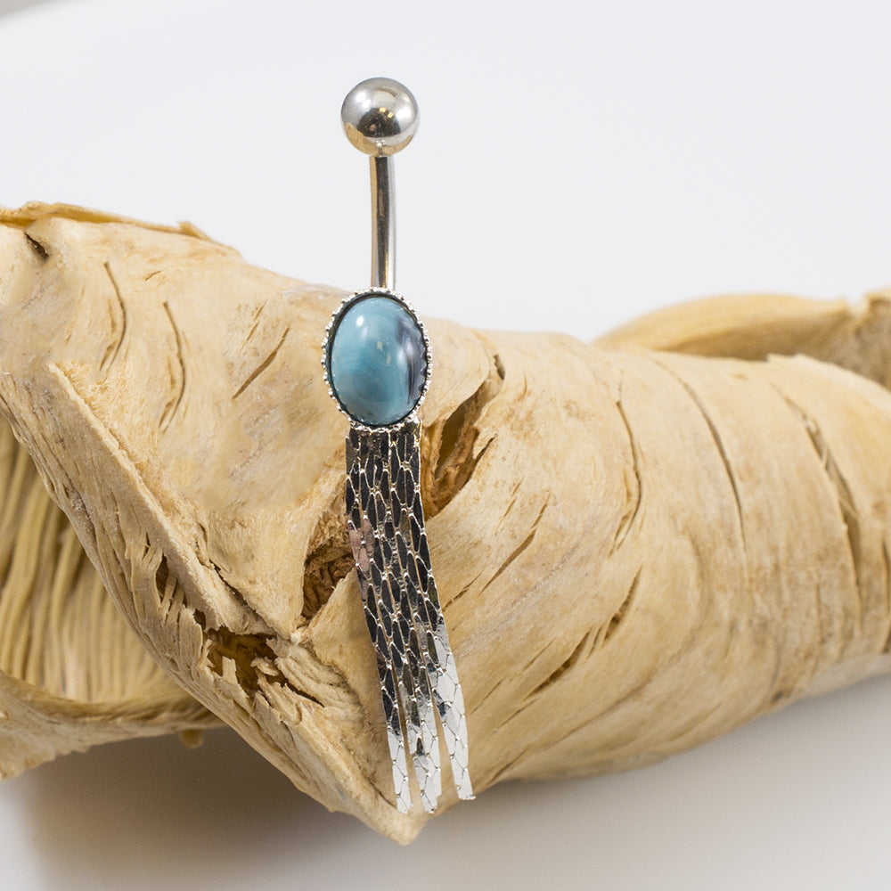 Surgical Steel Belly Button Ring 14G 10mm with Turquoise Oval Cascade - photo 3