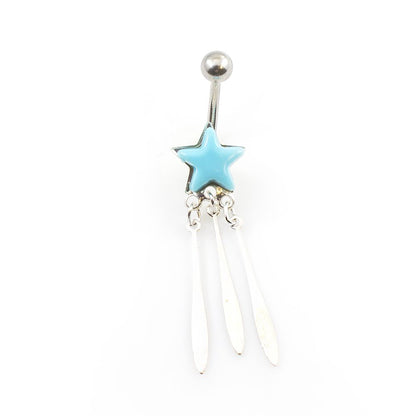 Surgical Steel Belly Button Ring 14G 10mm with Turquoise Star Cascade