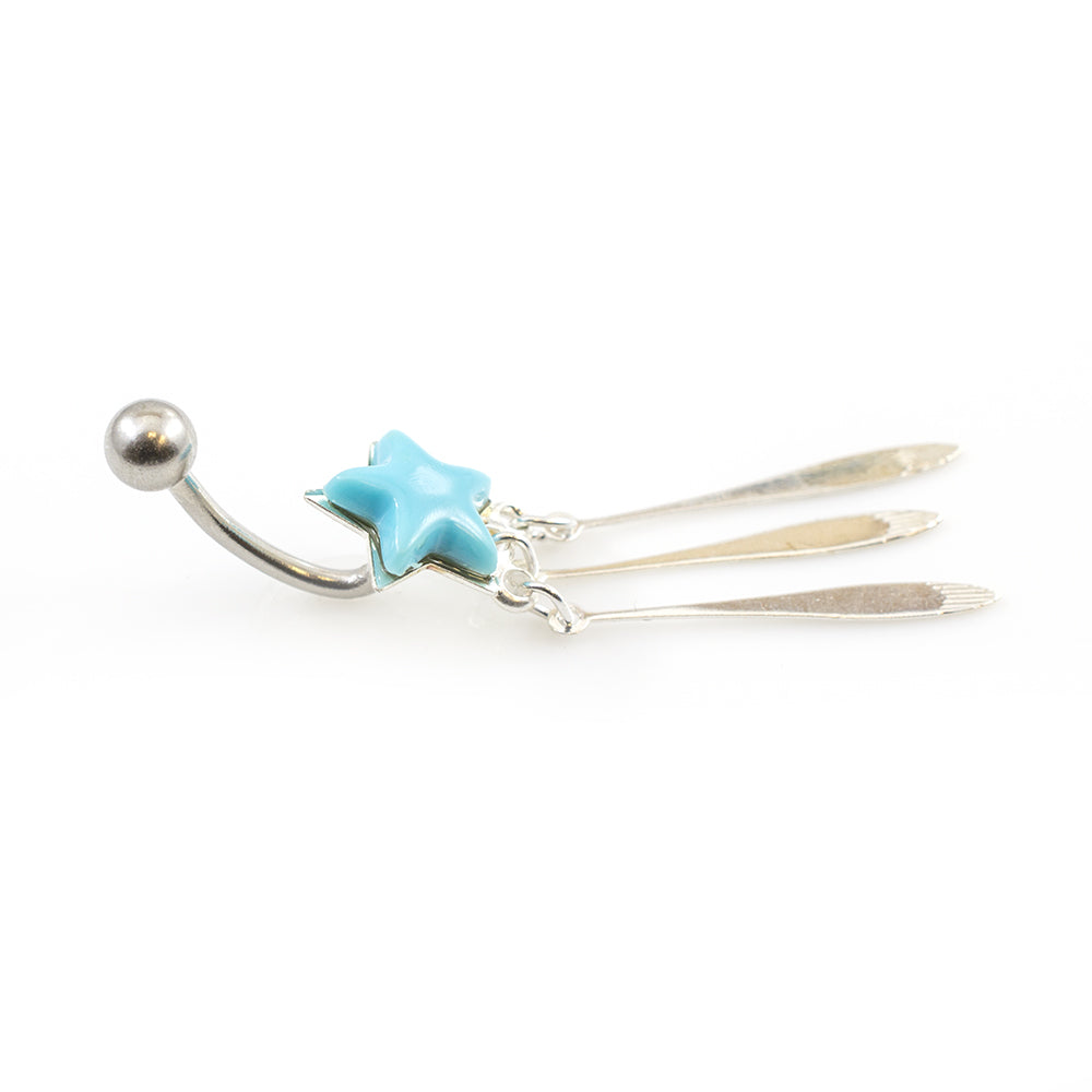 Surgical Steel Belly Button Ring 14G 10mm with Turquoise Star Cascade - photo 2