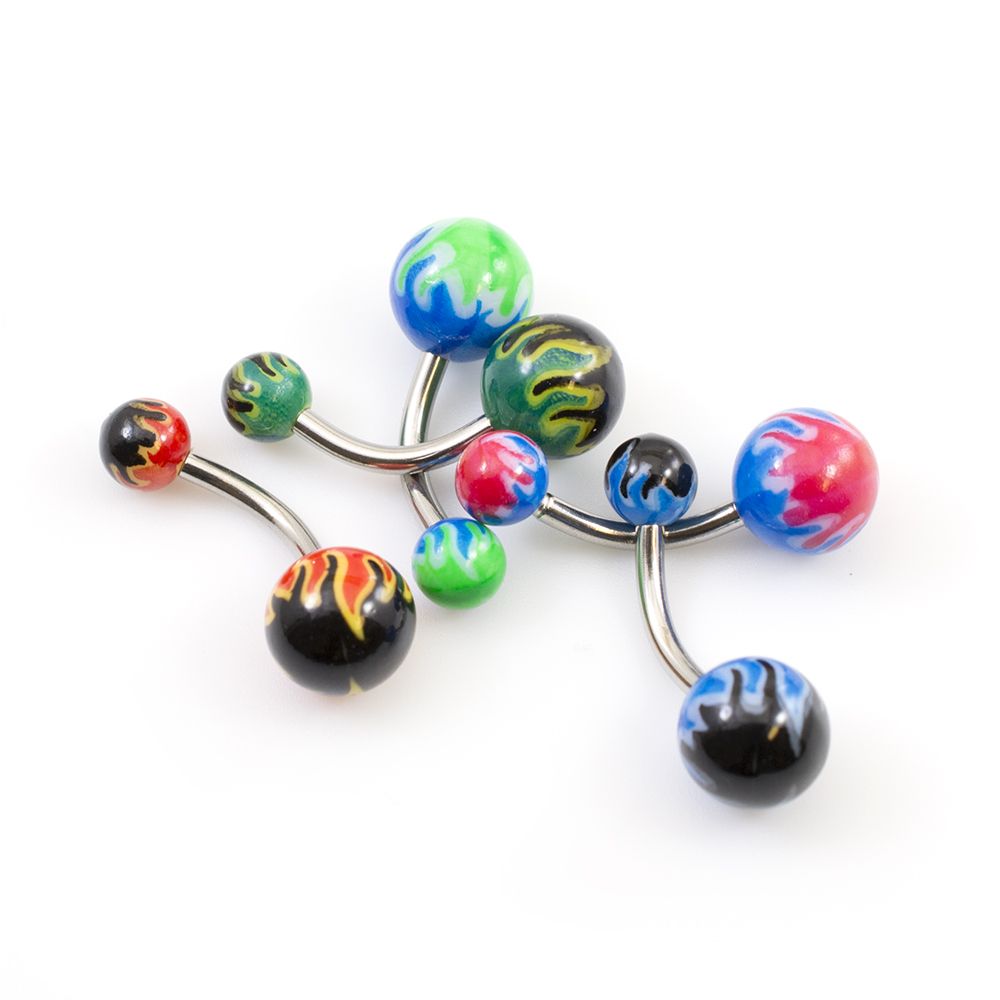 Surgical Steel 14 Gauge Fire Flame Belly Rings - 5 Pack