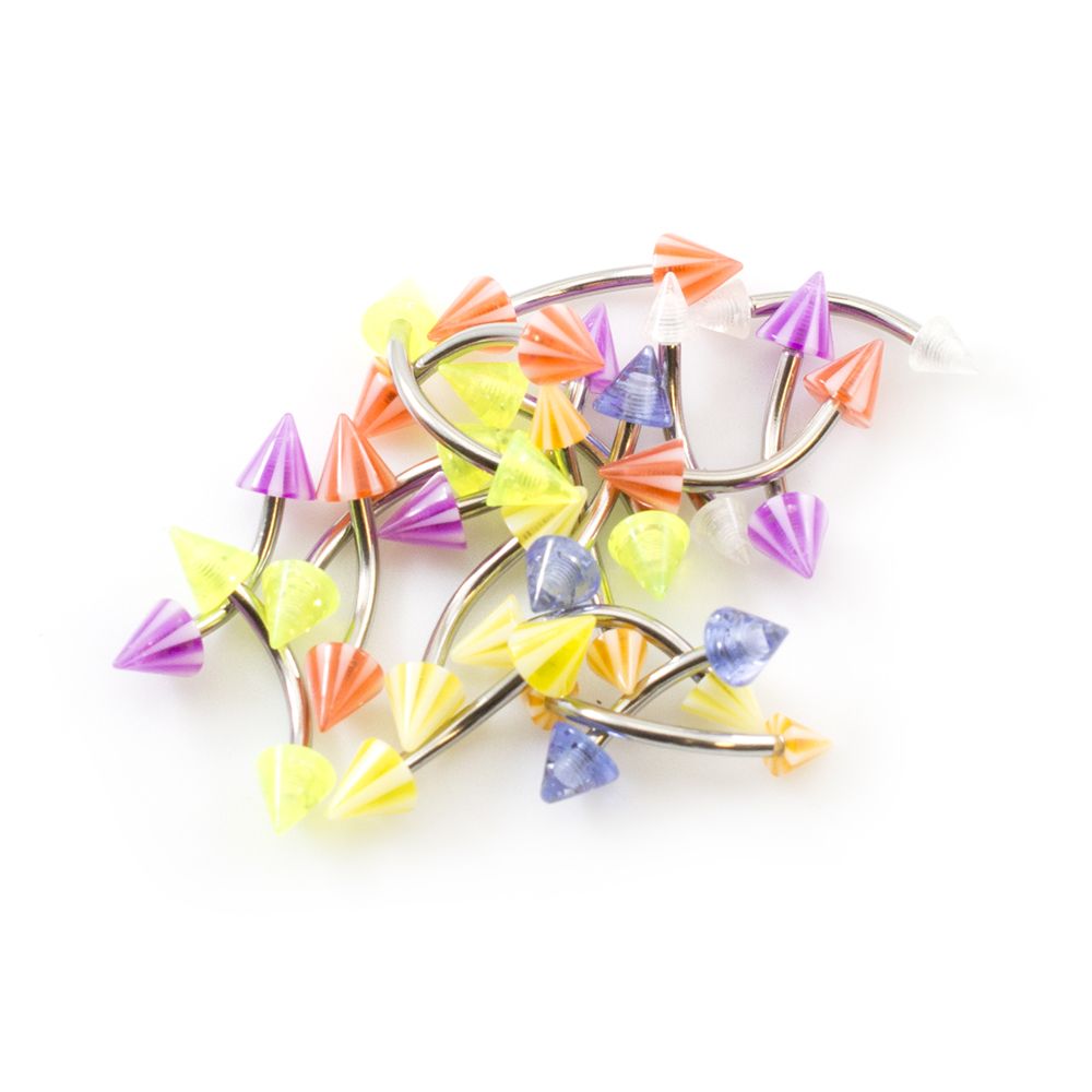 Surgical Steel 16 Gauge Curved Barbell with Spike Ends - 20 Pack