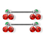 Surgical Steel 14 Gauge Red CZ Cherry Nipple Barbell - Pair