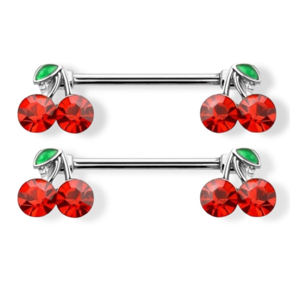 Surgical Steel 14 Gauge Red CZ Cherry Nipple Barbell - Pair