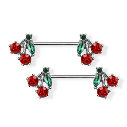 Surgical Steel Nipple Barbell 14G 14mm with Red CZ Cherry - Pair - photo 8