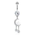 Surgical Steel Belly Ring 14 Gauge 3/8" Crescent Moon & CZ Gems - Kruelty - Photo 3