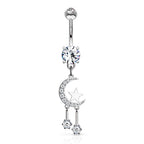Surgical Steel Belly Ring 14 Gauge 3/8" Crescent Moon & CZ Gems - Kruelty - Photo 3