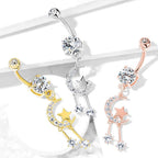 Surgical Steel Belly Ring 14 Gauge 3/8" Crescent Moon & CZ Gems - Kruelty - Photo 2