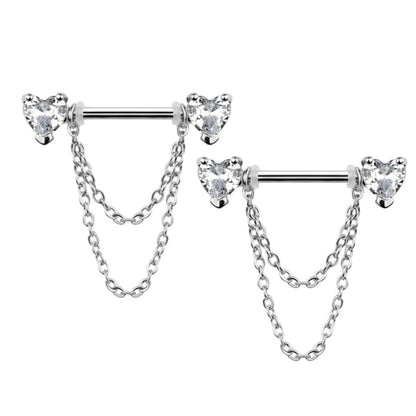 Surgical Steel Nipple Barbell 14G 14mm with CZ Heart Dangle - Pair - photo 3