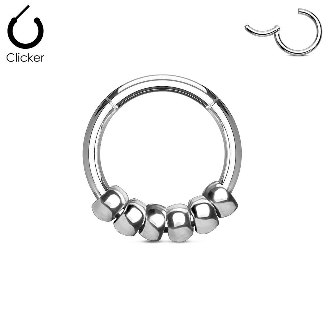 Surgical Steel Hinged Segment Ring 16 Gauge With Steel Beads