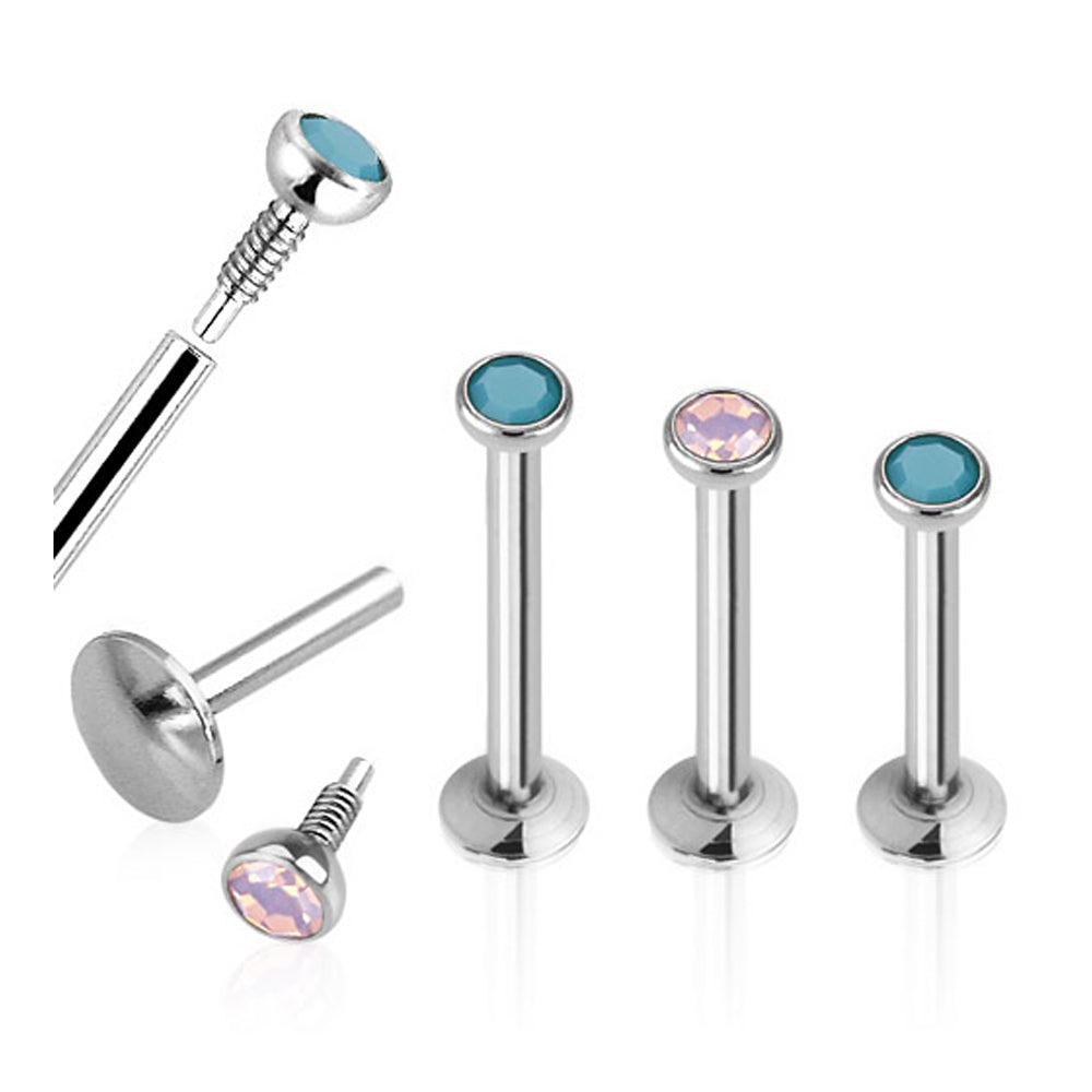 Surgical Steel 16 Gauge Monroe Labret with Flat Opal Top