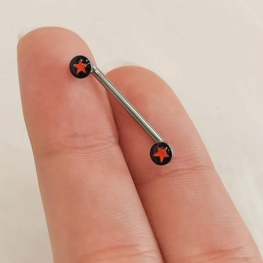 Surgical Steel 14 Gauge Star Logo Flat Disc Staple Surface Barbell