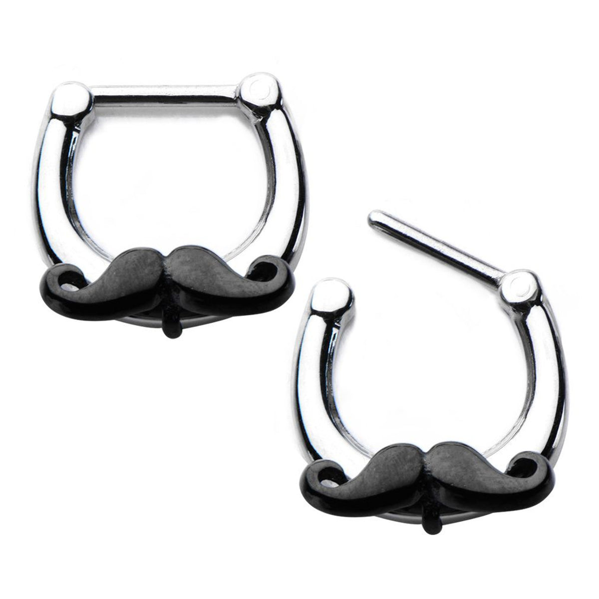 Surgical Steel Hinged Segment Ring 16 Gauge 8mm with Black Mustache - Kruelty
