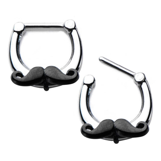 Surgical Steel Septum Clicker Ring 16 Gauge With Black Mustache