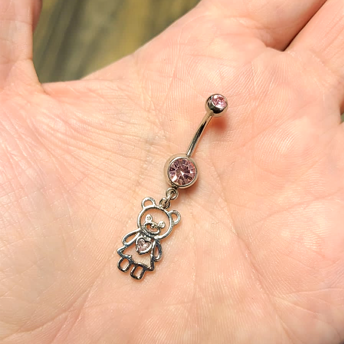 Surgical Steel 14 Gauge Belly Ring with CZ Teddy Bear Dangle - photo 6