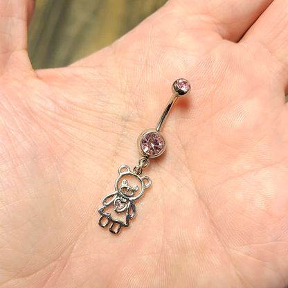 Surgical Steel 14 Gauge Belly Ring with CZ Teddy Bear Dangle - photo 6