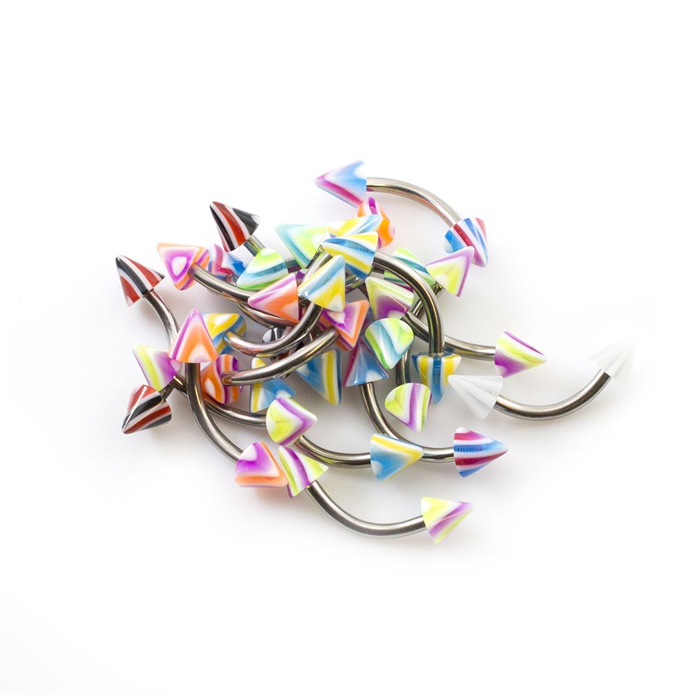 Surgical Steel Curved Barbells 16G with Colorful Spike Ends - 20 Pack
