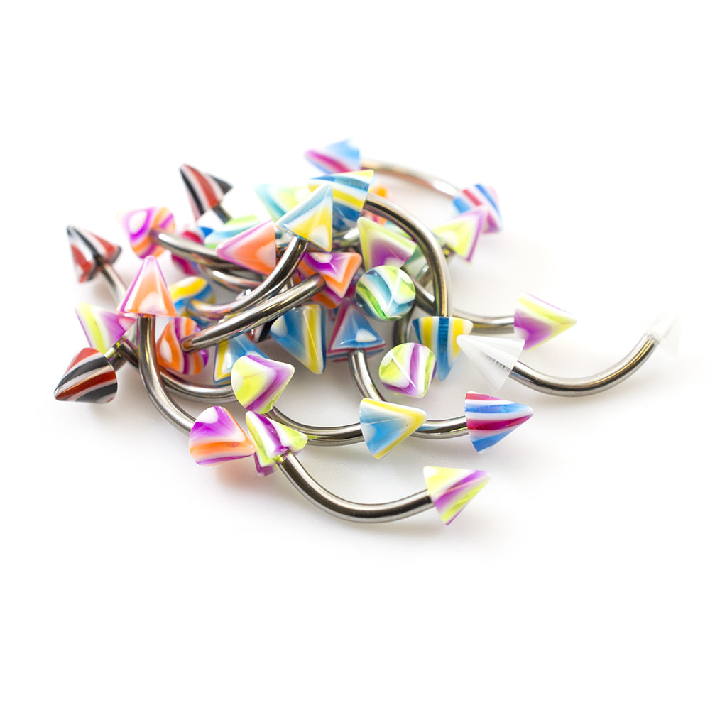Surgical Steel Curved Barbells 16G with Colorful Spike Ends - 20 Pack - photo 2
