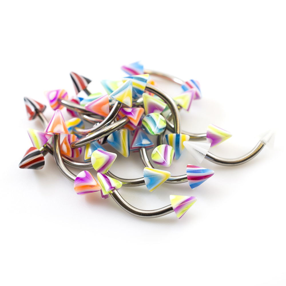 Surgical Steel Curved Barbells 16G with Colorful Spike Ends - 20 Pack - photo 4