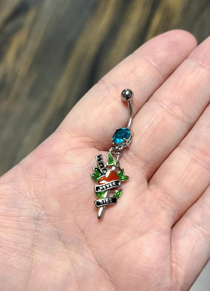 Surgical Steel 14 Gauge Belly Ring with Blue CZ Love Never Dies Dangle - photo 3
