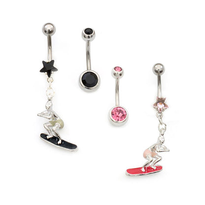 Surgical Steel 14 Gauge Surfer Star & Double CZ Belly Rings - 2 Pack