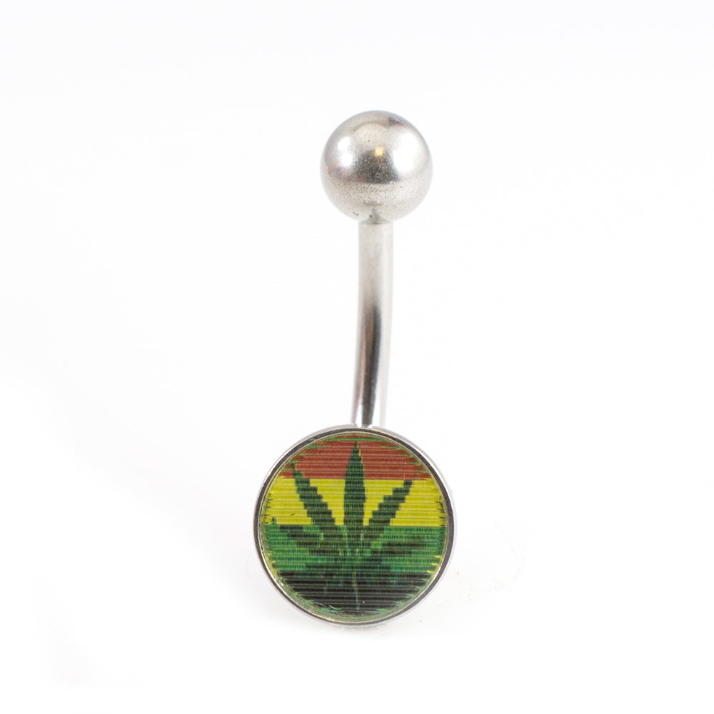 Surgical Steel 14 Gauge Lenticular Emoji & Pot Leaf Belly Rings - Pair - photo 3