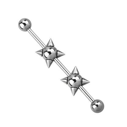 Surgical Steel Industrial Barbell 14G 35mm & 38mm Twin Spiked Balls - photo 6