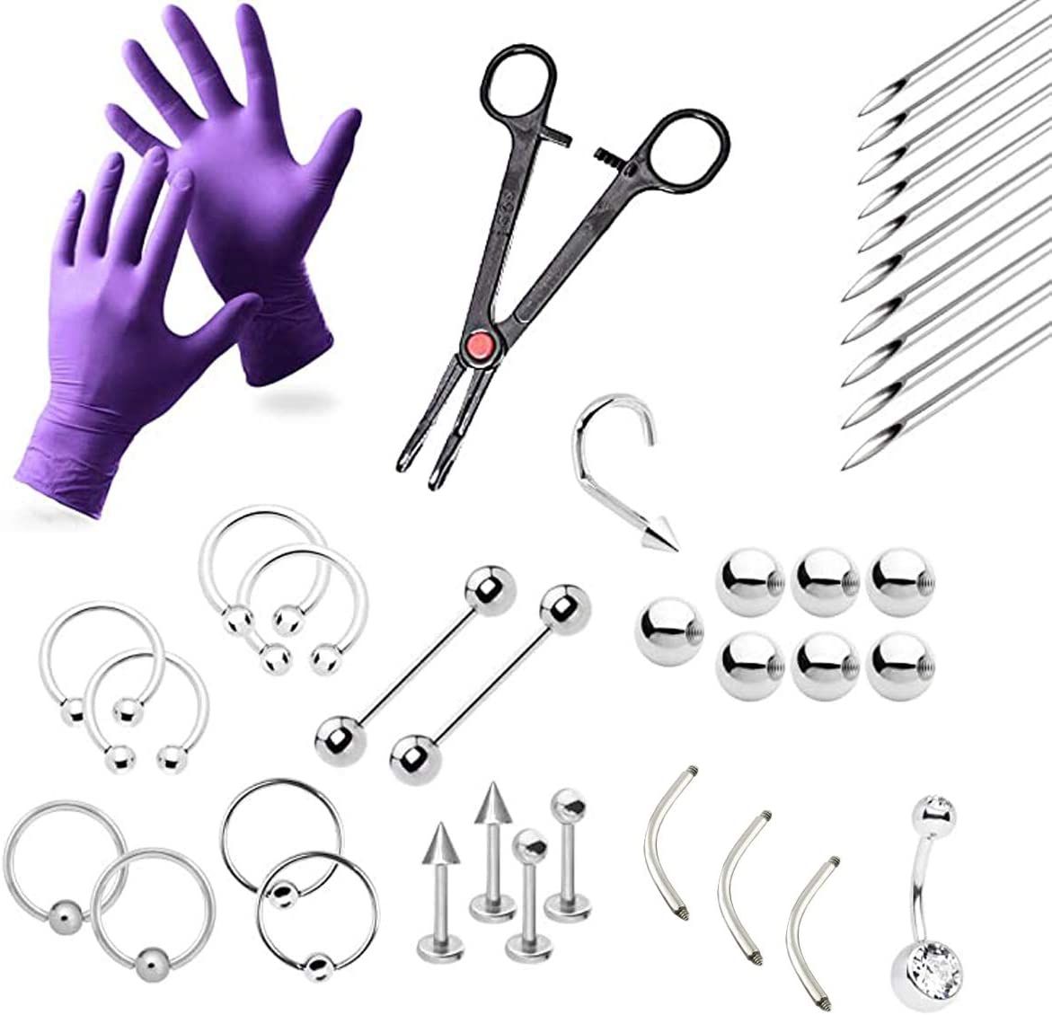 Surgical Steel LionGothic Professional Piercing Kit - 38 Pack