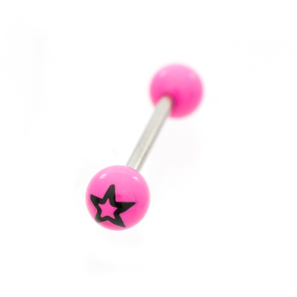 Surgical Steel Tongue Barbells 14G 15mm with Star Balls - 4 Pack - photo 3
