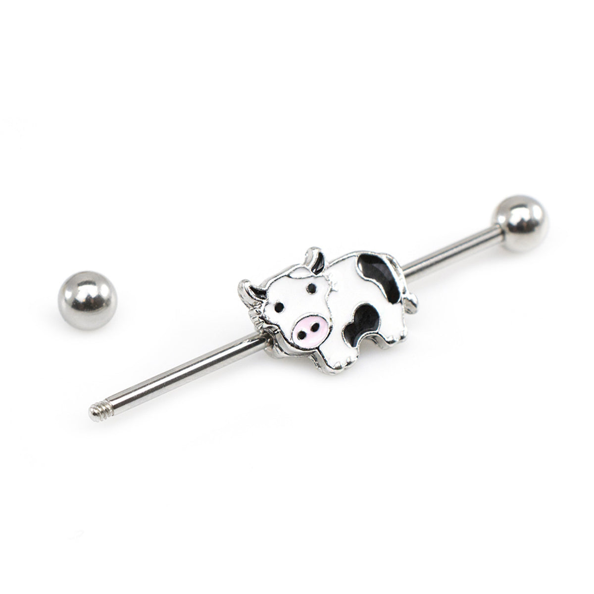 Surgical Steel 14 Gauge Industrial Barbell with Cute Cow - photo 6