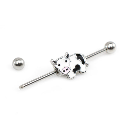 Surgical Steel 14 Gauge Industrial Barbell with Cute Cow - photo 6
