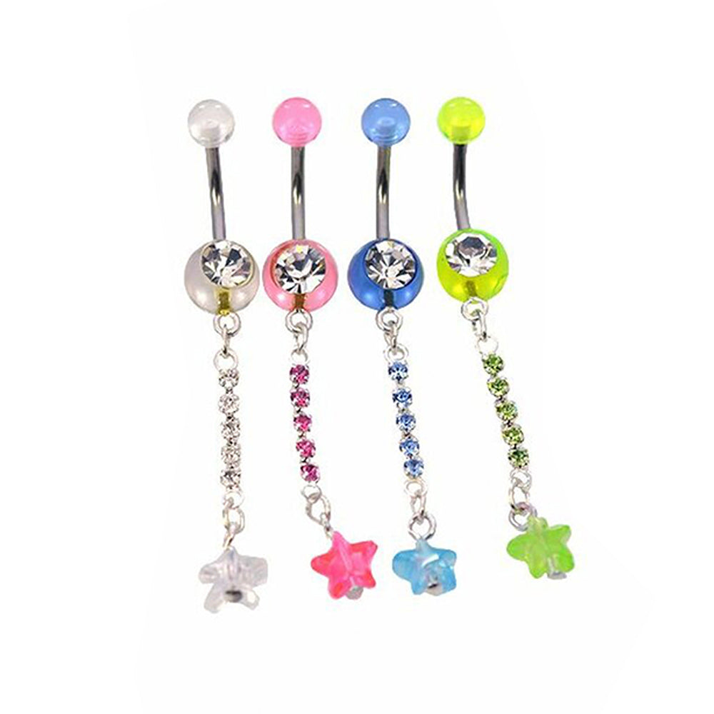 Surgical Steel 14 Gauge Belly Ring with CZ Gem Dangles