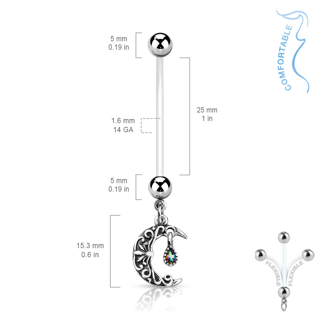 BioFlex 14 Gauge Pregnancy Belly Ring with Crescent Moon - photo 3