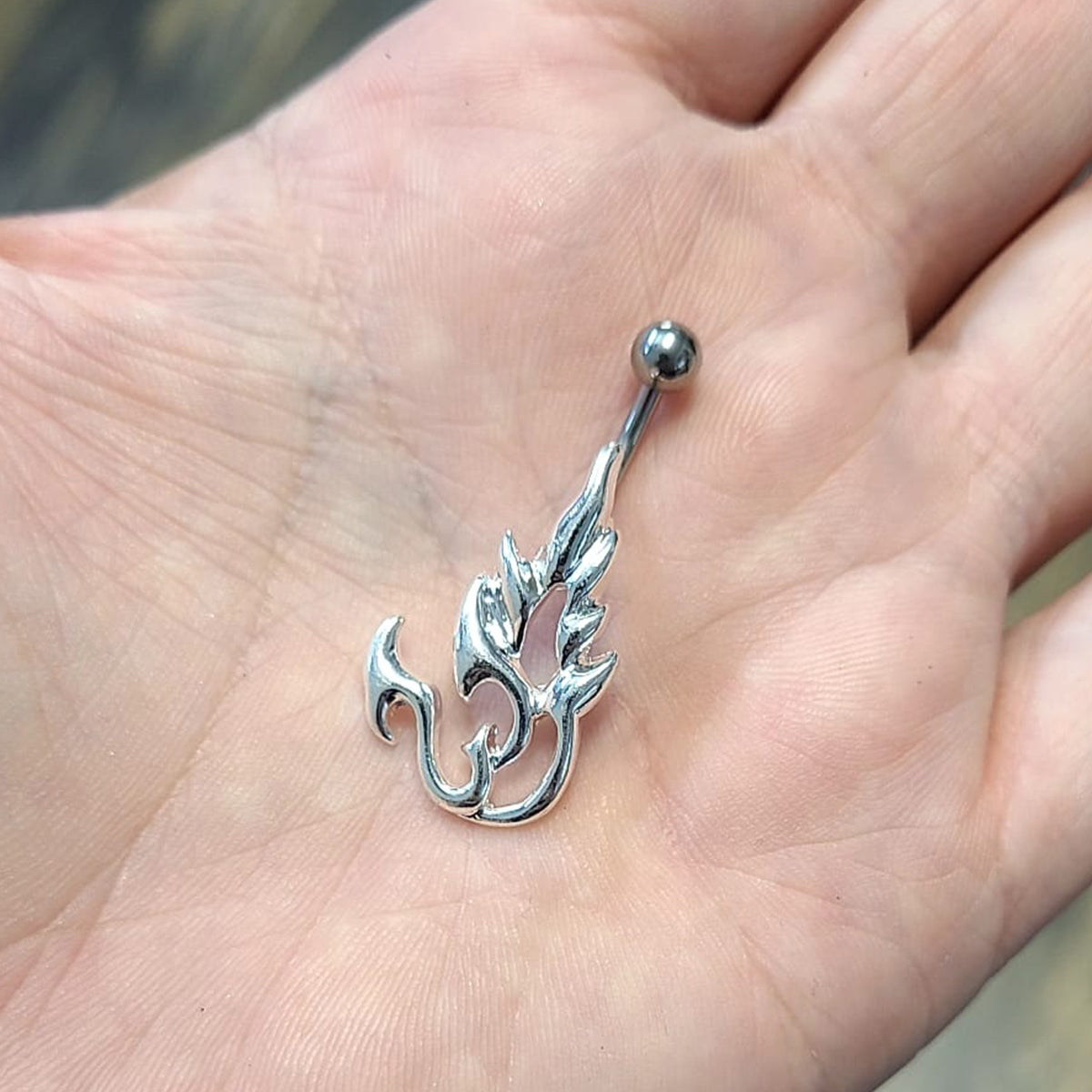 Surgical Steel 14 Gauge Tribal Fire Tattoo Non Dangle Belly Ring