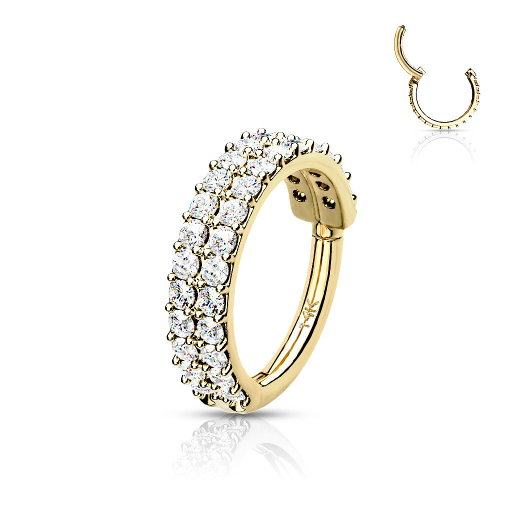 14K Solid Gold 16 Gauge Hinged Segment Ring with Double Line Paved CZ - photo 3
