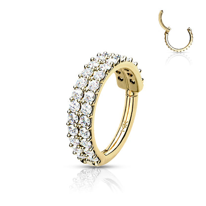 14K Solid Gold 16 Gauge Hinged Segment Ring with Double Line Paved CZ - photo 3