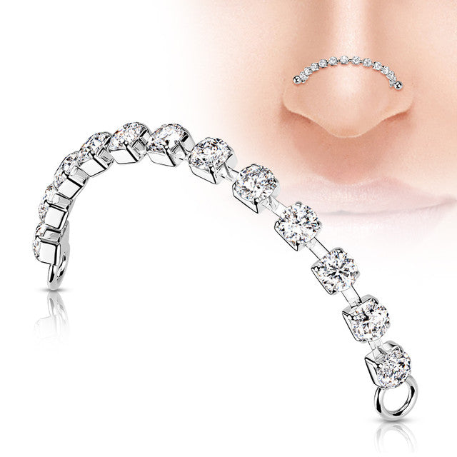Surgical Steel Nose & Ear Link Bridge Connector Chain CZ Gems - Kruelty - Photo 3