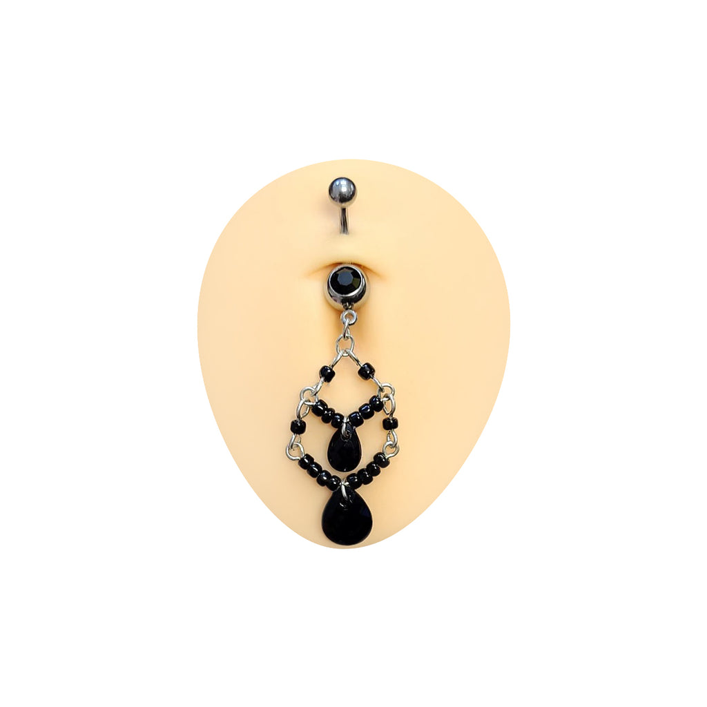 Surgical Steel 14 Gauge Tiered Black Beads Gothic Dangle Belly Ring