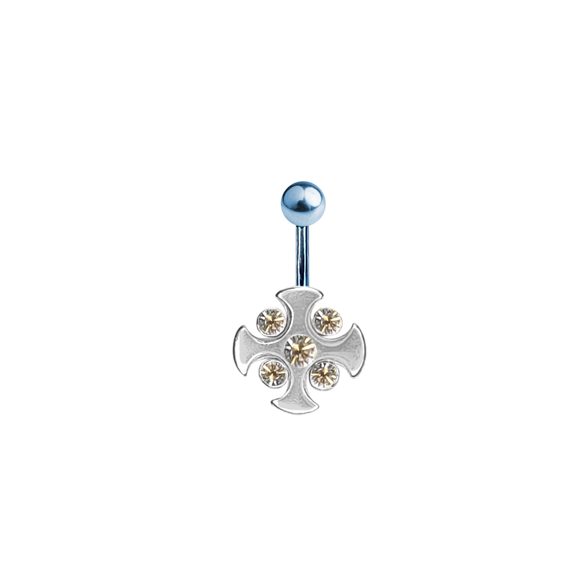Titanium 14 Gauge Belly Ring with Blue CZ Cross Gems - photo 3