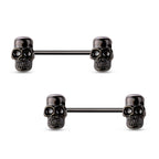 Surgical Steel Straight Barbell Nipple Ring 14 Gauge Skull - Pair - Kruelty - Photo 4