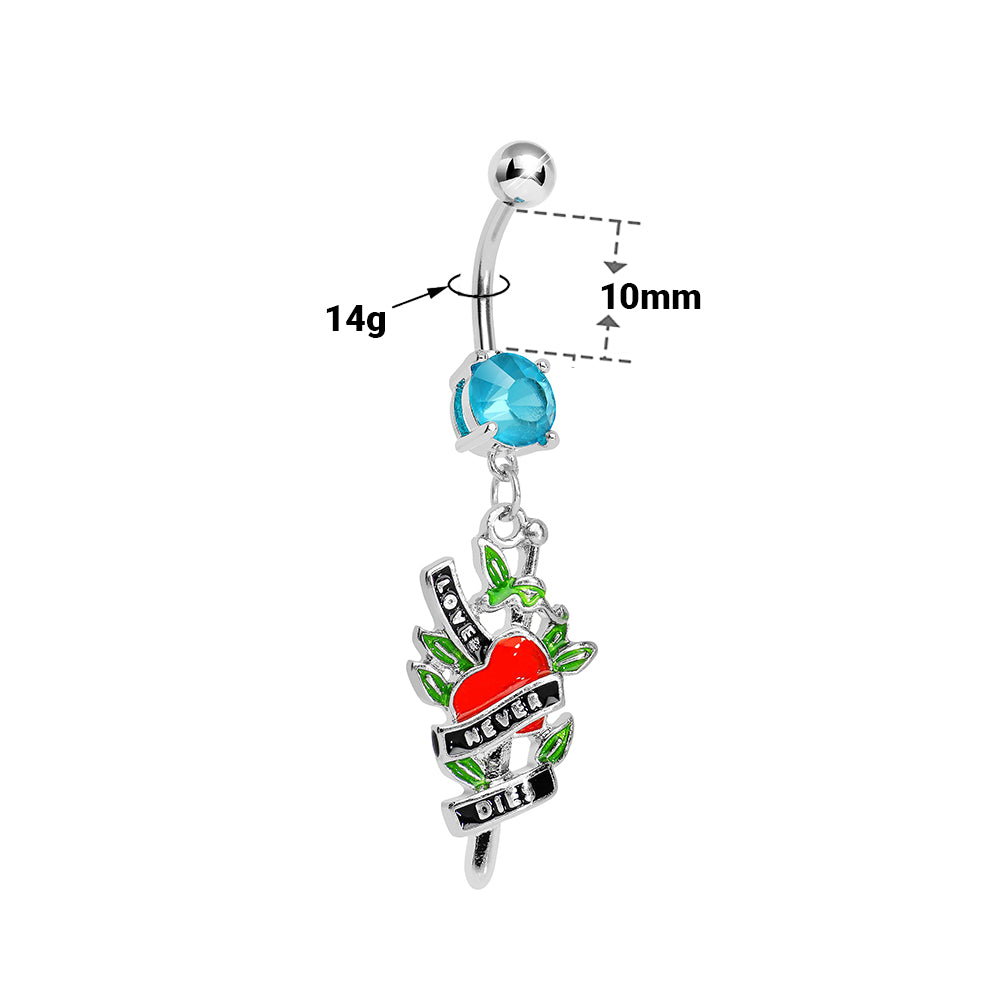 Surgical Steel 14 Gauge Belly Ring with Blue CZ Love Never Dies Dangle - photo 2