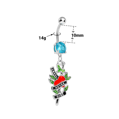 Surgical Steel 14 Gauge Belly Ring with Blue CZ Love Never Dies Dangle - photo 2
