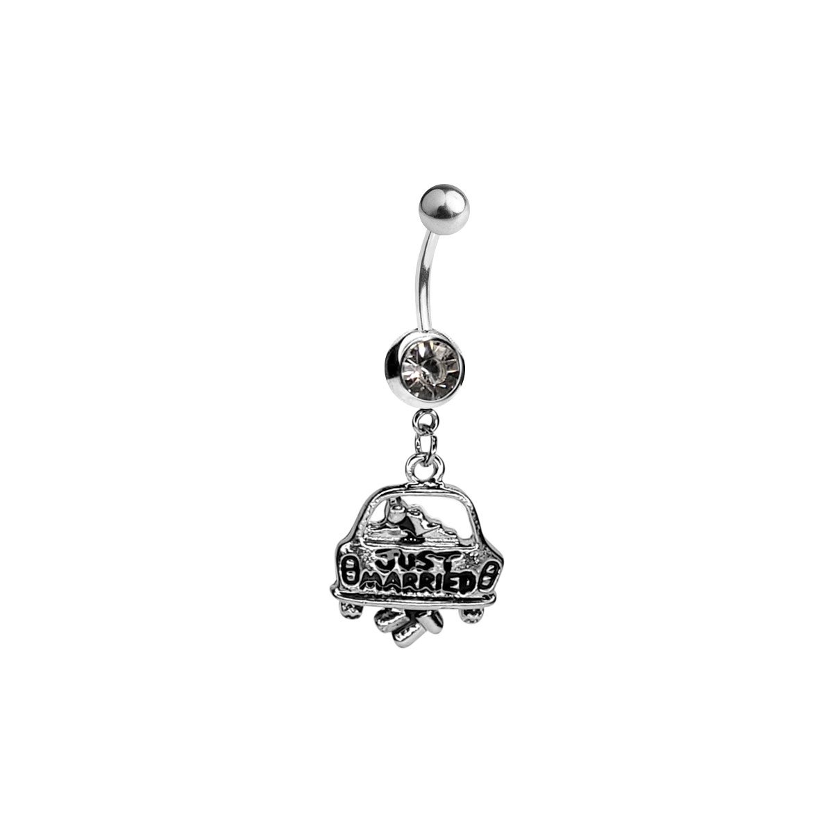 Surgical Steel 14 Gauge Belly Ring with CZ Just Married Dangle - photo 3