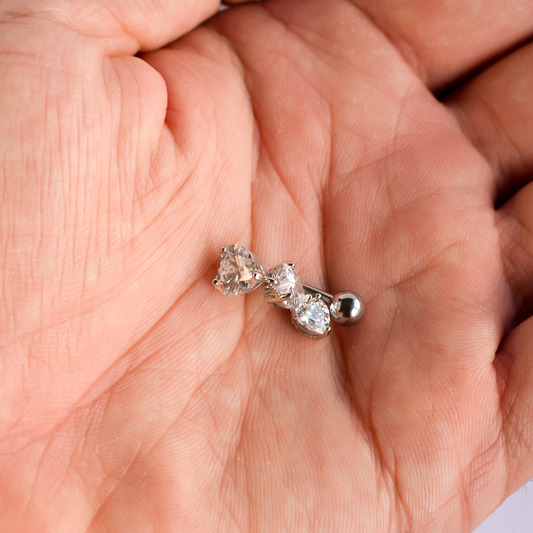 Surgical Steel 14 Gauge Belly Button Ring & Triple Heart CZ Top Dangle