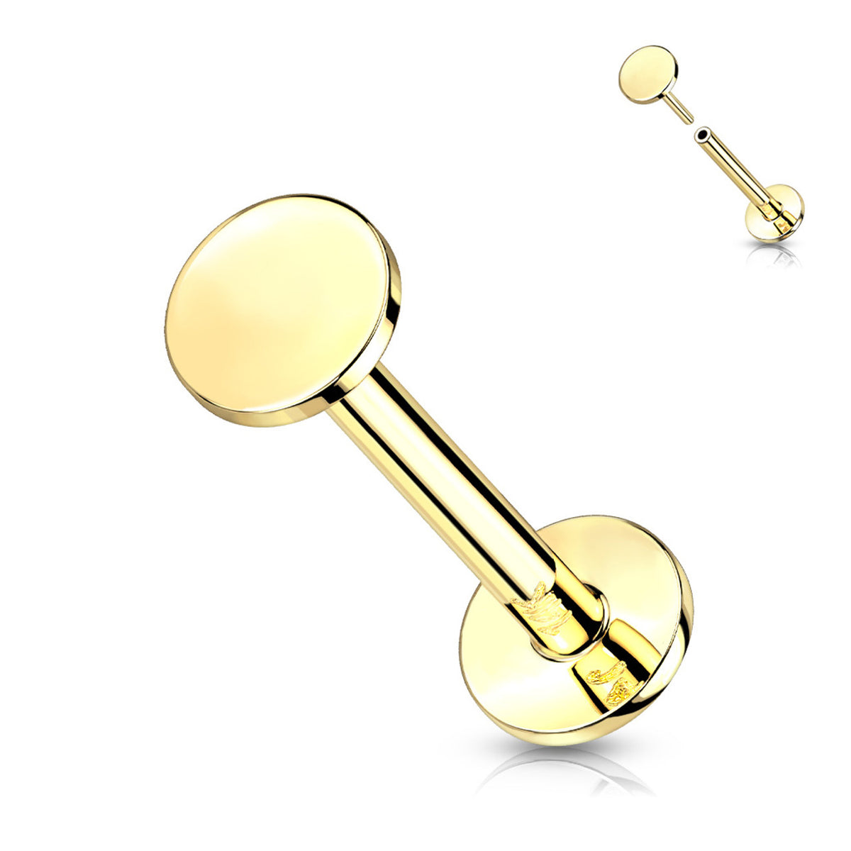 14 Karat Solid Gold Labret / Monroe Stud 18 & 16 Gauge Flat Round Top - Kruelty - Photo 5