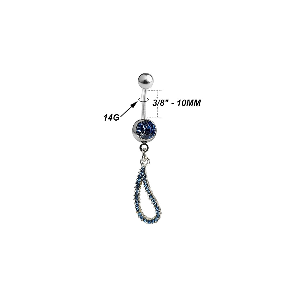 Surgical Steel 14 Gauge Belly Ring with Blue Paved CZ Teardrop Dangle - photo 2