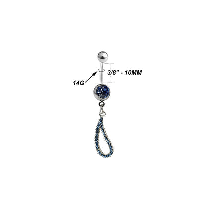Surgical Steel 14 Gauge Belly Ring with Blue Paved CZ Teardrop Dangle - photo 2