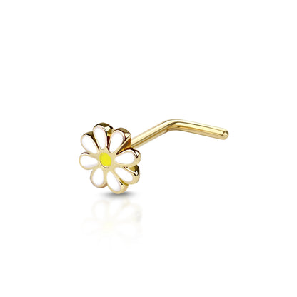 Surgical Steel 20 Gauge L Shape Nose Ring with Dainty Daisy