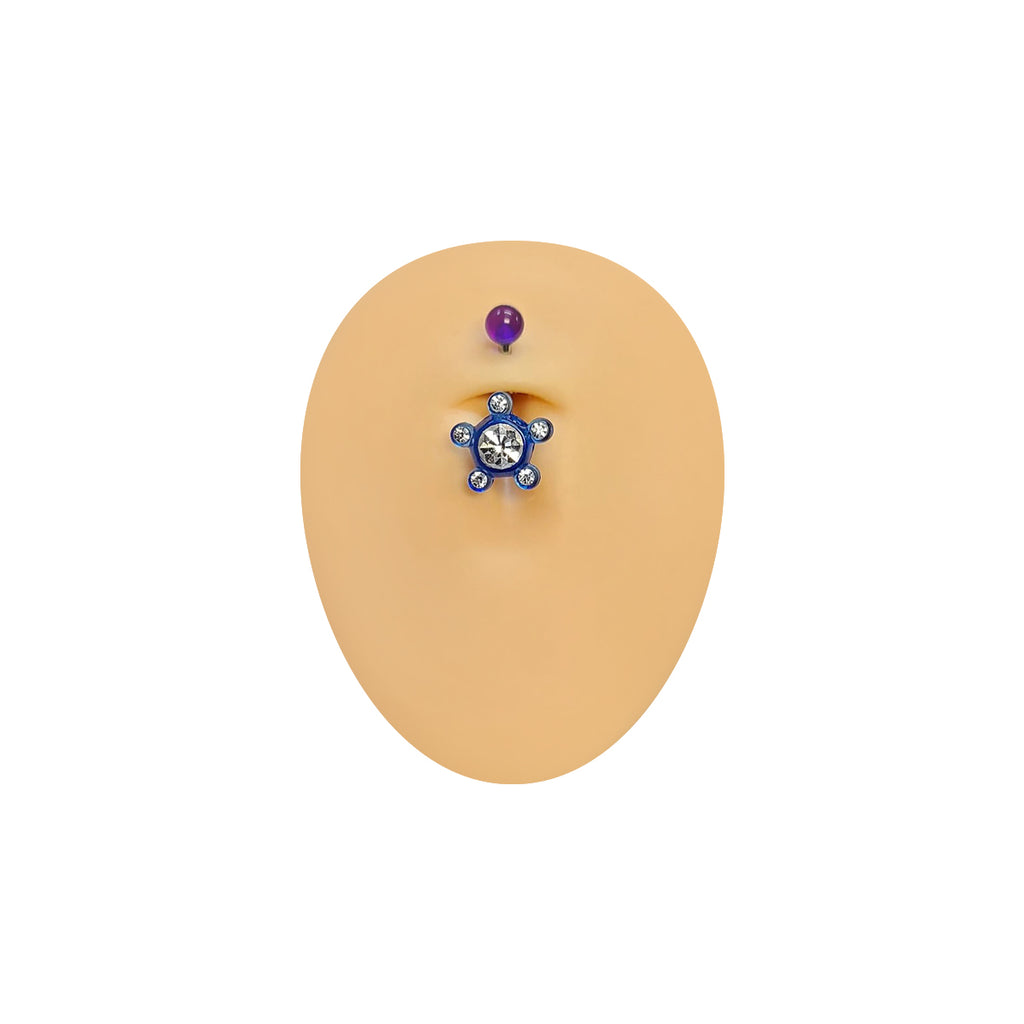Surgical Steel & Acrylic 14G Flower CZ Belly Navel Rings - 6 Pack