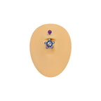 Surgical Steel & Acrylic 14G Flower CZ Belly Navel Rings - 6 Pack